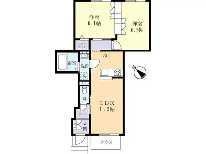 サンボナール(2LDK/1階)の間取り写真