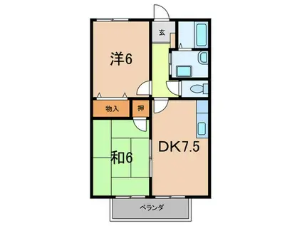 ピネーデ甲子園(2DK/2階)の間取り写真