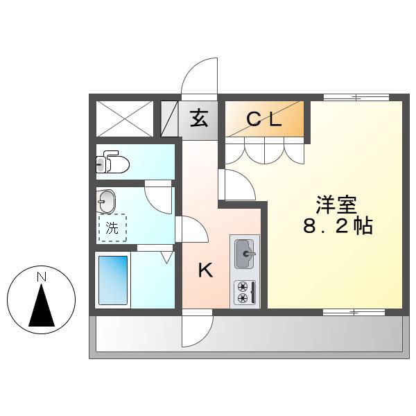 ボンヌール(1K/1階)の間取り写真