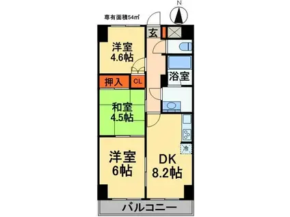 ライオンズマンション東千葉第2(3DK/7階)の間取り写真