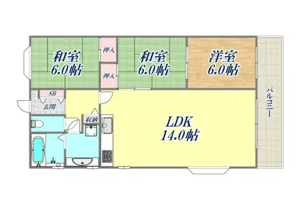 ベルシオン芦屋(3LDK/2階)の間取り写真