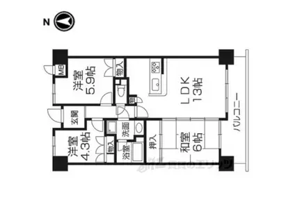 ローレルコート天理前栽(3LDK/4階)の間取り写真