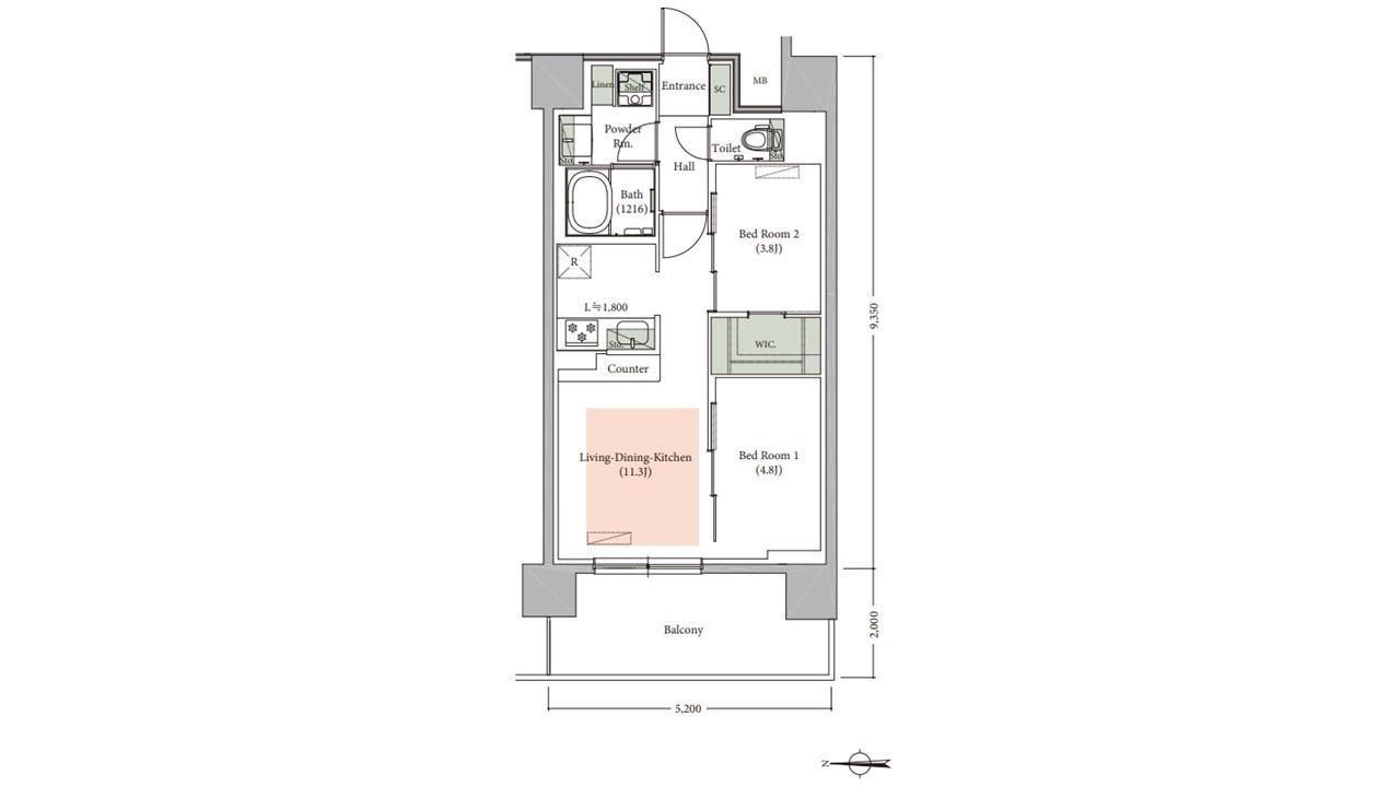 アーバネックス新町II(2LDK/9階)の間取り写真