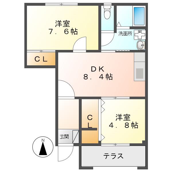 BLUEWOOD(2DK/1階)の間取り写真
