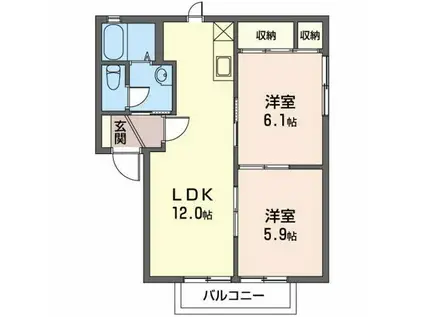 ハイタウン日の出A(2LDK/1階)の間取り写真