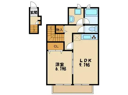 アスピリアオトワ(1LDK/2階)の間取り写真