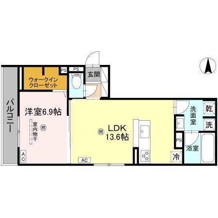 ディアコート鷹合(1LDK/1階)の間取り写真
