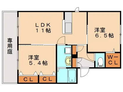 クウジィーコート C棟(2LDK/2階)の間取り写真