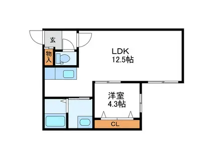 GRACIAS北12条 グラシアス北12条(1LDK/1階)の間取り写真