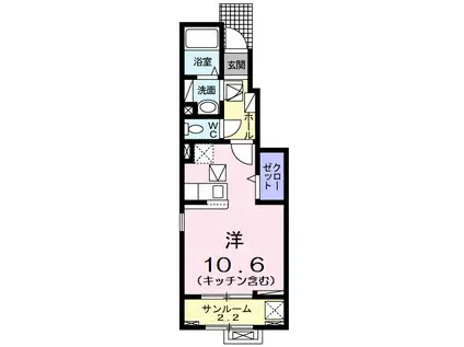 ヴィラージュ・ツボノIII(ワンルーム/1階)の間取り写真