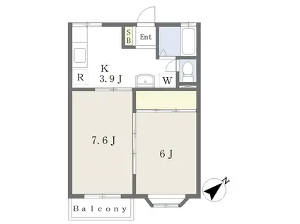 クレセール八木山(2K/2階)の間取り写真