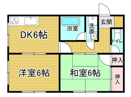 グランツェン古賀(2DK/1階)の間取り写真