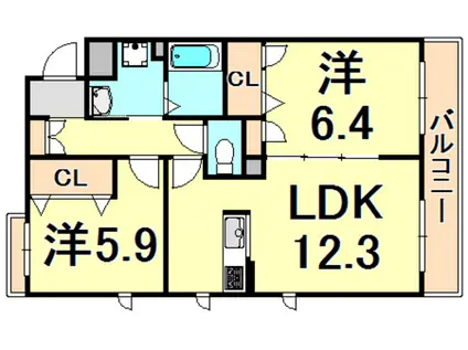 エクセラン甲子園一番町(2LDK/3階)の間取り写真