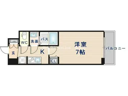 ソルテラスOSAKA緑橋クレアスト(1K/13階)の間取り写真