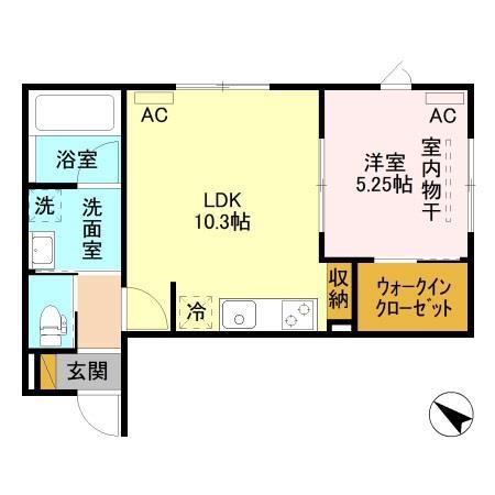 イニエ上大川前通(1LDK/1階)の間取り写真