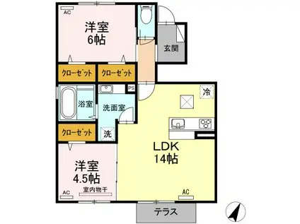 プラントA棟(2LDK/1階)の間取り写真