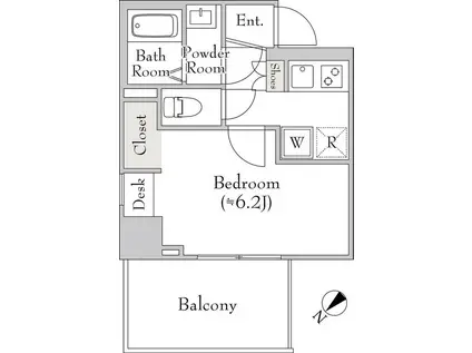 ミリアレジデンス白金台ヒルズ 100(1K/6階)の間取り写真
