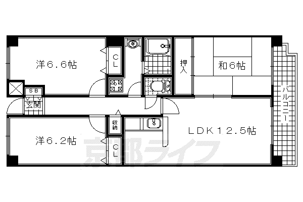 フレックス戸ノ内(3LDK/6階)の間取り写真
