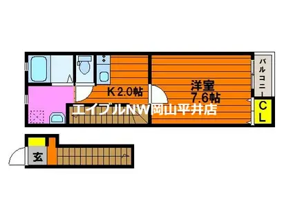 CREST(1K/2階)の間取り写真