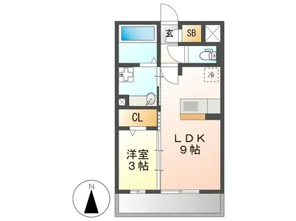 ヴィオーラ八番A棟(1LDK/3階)の間取り写真