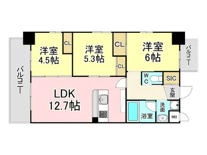 コンダクトレジデンス下城野(3LDK/7階)の間取り写真