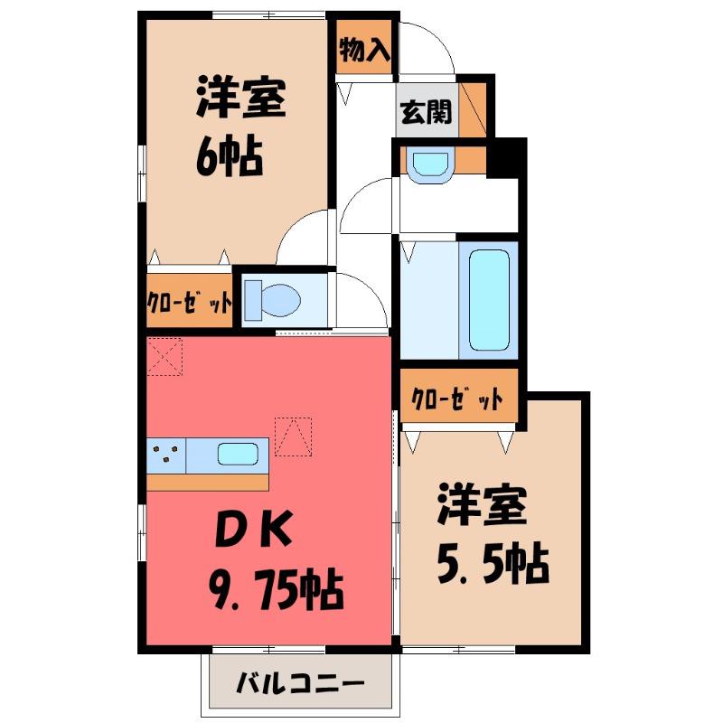 コンソラータ茂呂(2DK/1階)の間取り写真