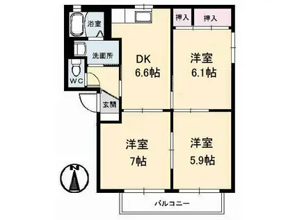 SUNNY PLACE(3DK/2階)の間取り写真