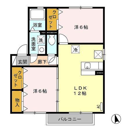 Dコートラスタ I棟(2LDK/1階)の間取り写真