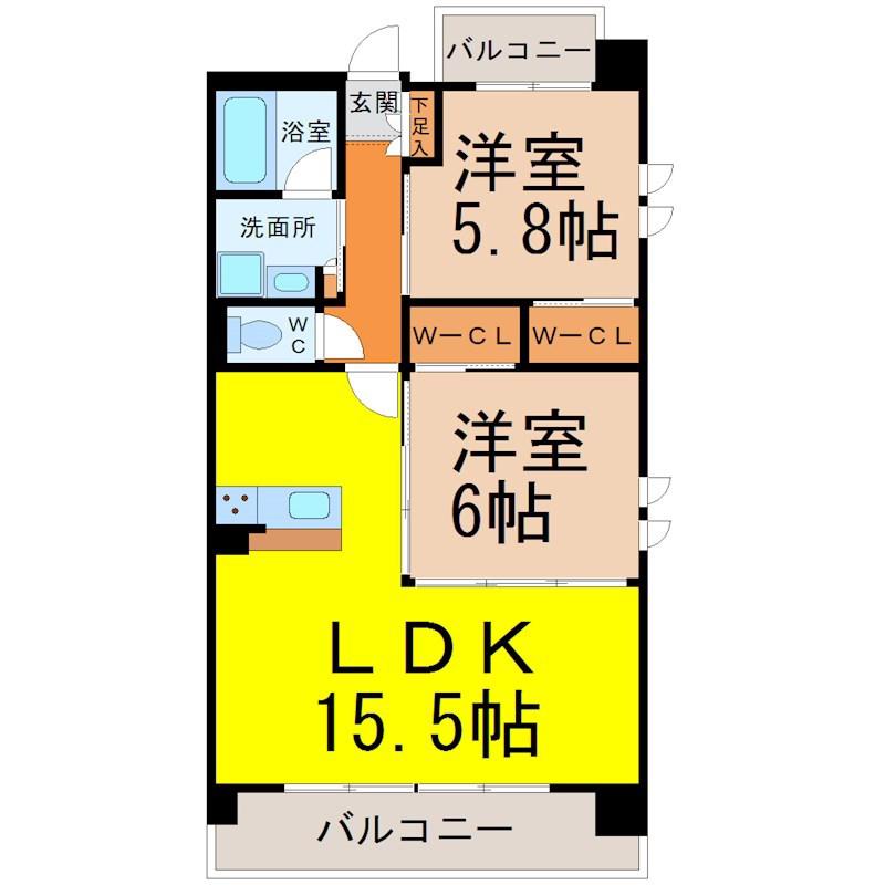 URBAN GREY 2ND(2LDK/3階)の間取り写真