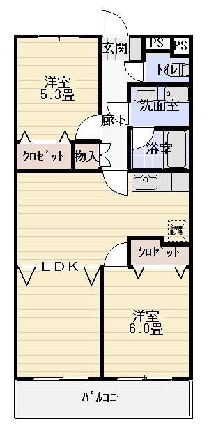 マンダリーヌ(2LDK/3階)の間取り写真