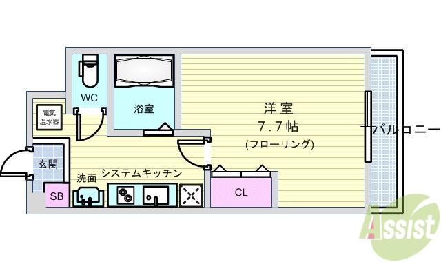 シャンヴェルジェ豊中II(1K/2階)の間取り写真