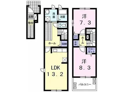 サンローズ旭C棟(2LDK/2階)の間取り写真