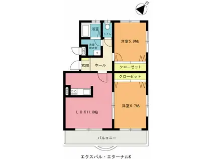 エクスバルエターナルK(2LDK/3階)の間取り写真