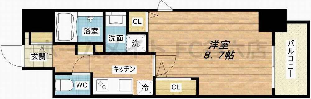 プランドール北浜(1K/7階)の間取り写真