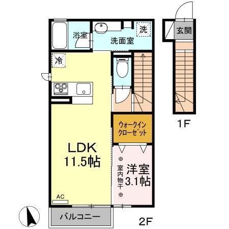 カーサ アーチェロ(1LDK/2階)の間取り写真