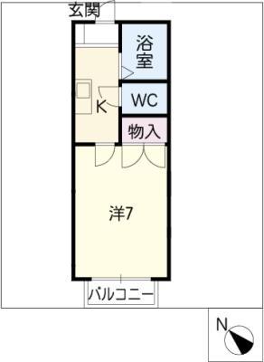 カインドハイツ 御木本(1K/1階)の間取り写真