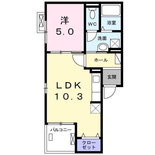 エレガンス上郡(1LDK/2階)の間取り写真