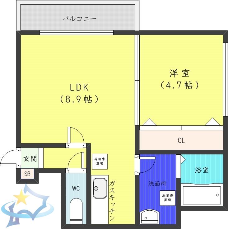 カハラコートファースト(1LDK/8階)の間取り写真