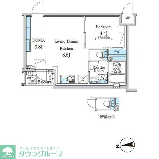 デュオフラッツ千歳船橋(1LDK/4階)の間取り写真