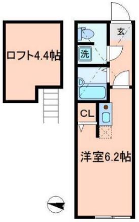 リヴェール武蔵新城(ワンルーム/2階)の間取り写真