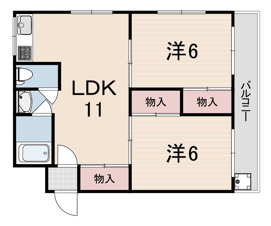 グリーンハイツ昆陽(2LDK/1階)の間取り写真