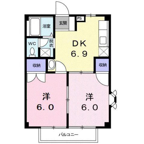 グランドハイツ市川B(2DK/2階)の間取り写真