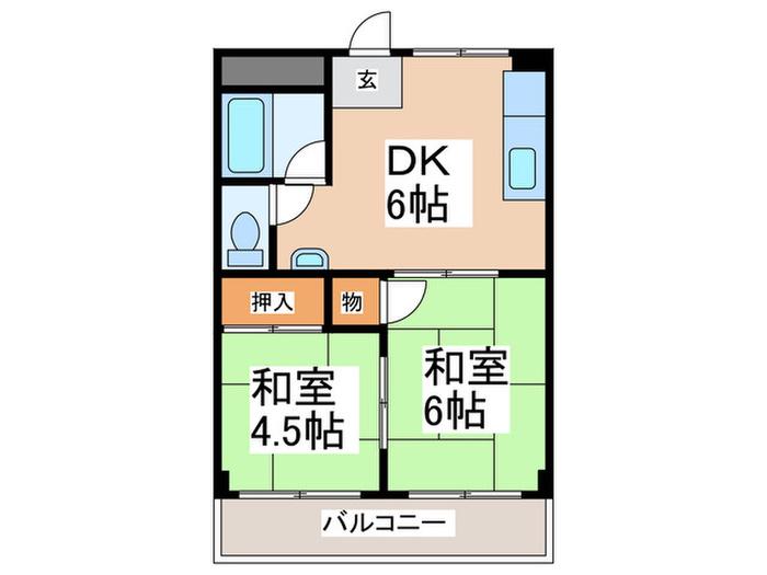 ハイム桜川(2DK/5階)の間取り写真