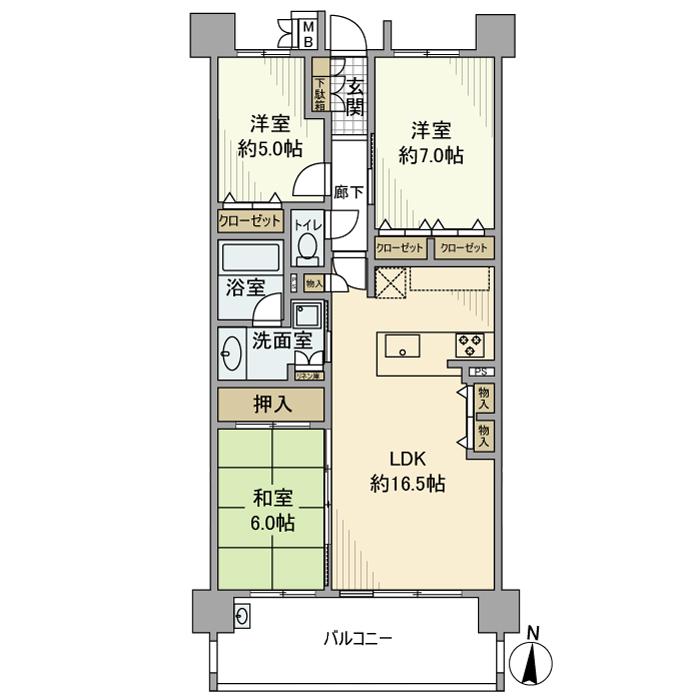 カルティア瑞穂が丘(3LDK/3階)の間取り写真