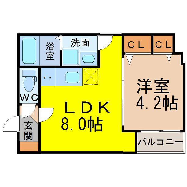 LE CIEL 大秋町(1LDK/3階)の間取り写真