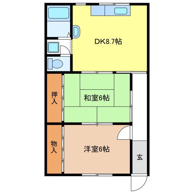 サンメゾン24 A(2DK/2階)の間取り写真