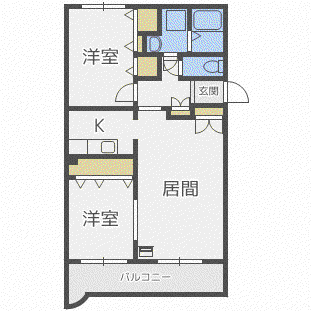 JR函館本線 白石駅(JR北海道) 徒歩19分 4階建 築25年(2LDK/2階)の間取り写真