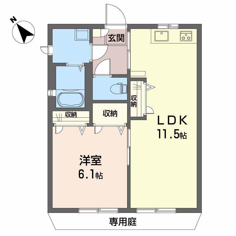 ディアス土居田 C棟(1LDK/1階)の間取り写真