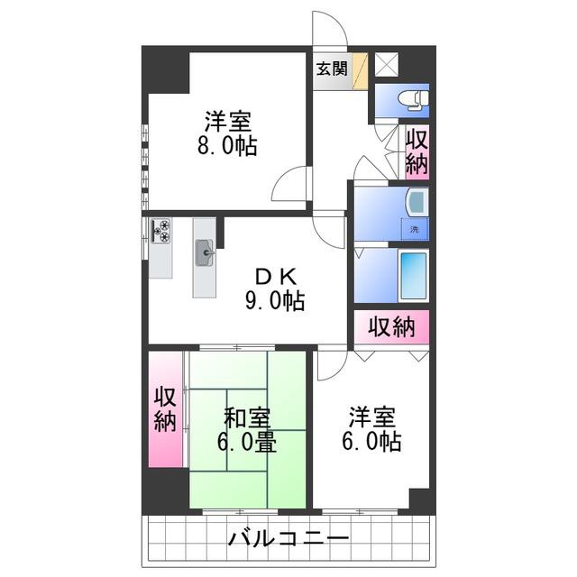 WAJIMA小雑賀マンション(3DK/6階)の間取り写真