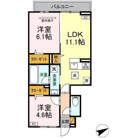 NUEVA VIDA(2LDK/1階)の間取り写真